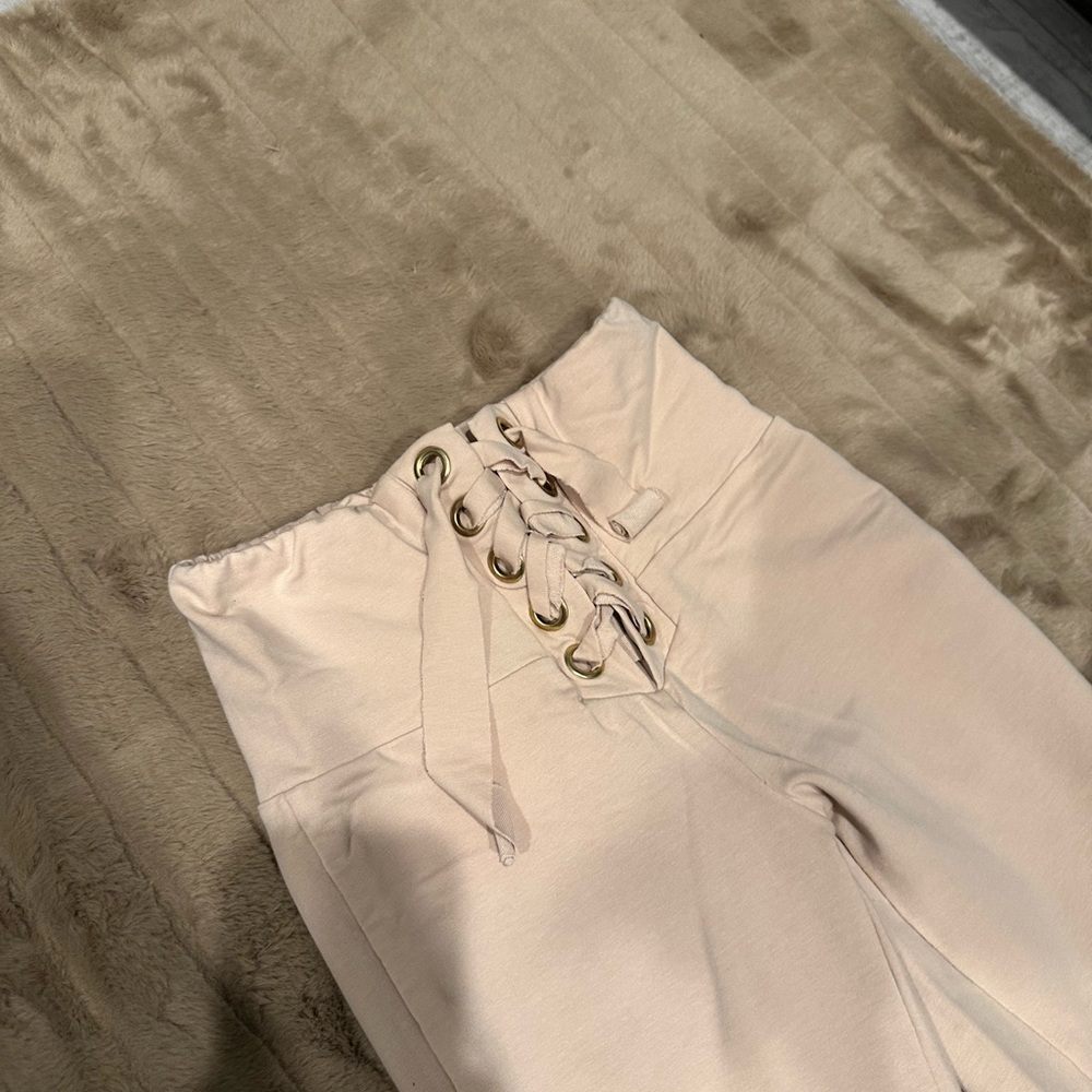Women’s Lace up high waisted leggings jogger nude medium small comfy casual
